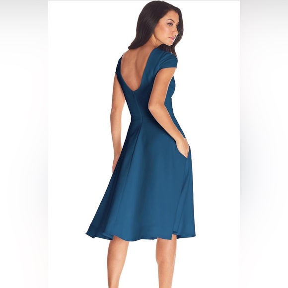 Dress the Population Women's Livia Midi High Dress Peacock Blue Sz S - Picture 2 of 10